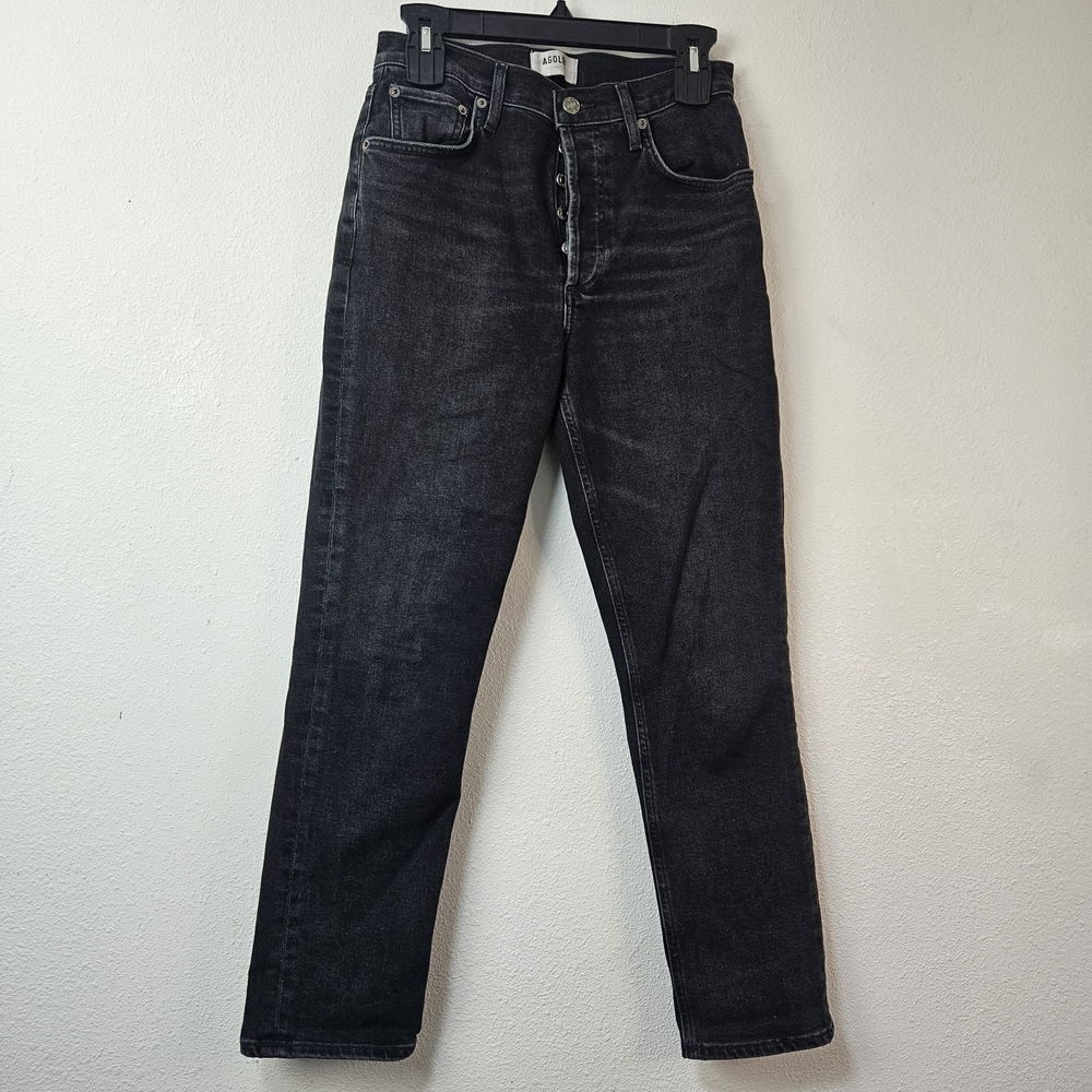 AGOLDE Riley Long Button Fly Jeans Size 26 Washed Black